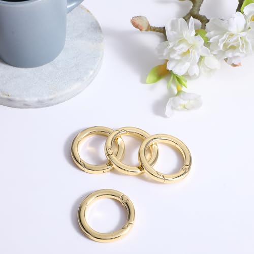 4 Stück Runde Karabiner 35mm Gold Metall Karabiner Ring Wohnung Feder O Ring Legierung Karabinerhaken Schlüsselbund Zubehör für Umhängetasche Schlüsselbund Handwerk DIY
