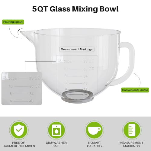 Tazón de vidrio para mezclar 5QT compatible con KitchenAid miniatura 3