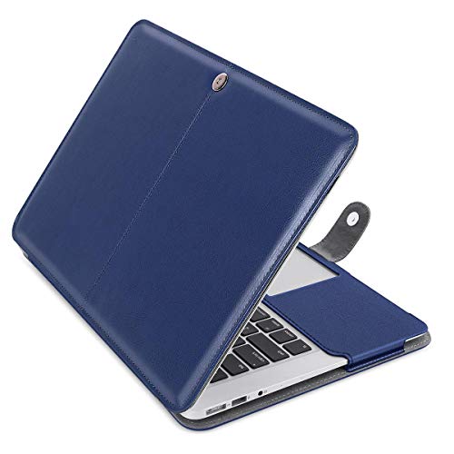 MOSISO Compatible with MacBook Air 13 inch Case A1369 A1466 Older Version 2010-2017 Release, PU Leather Case Portfolio Protective Stand Cover Sleeve, Navy Blue