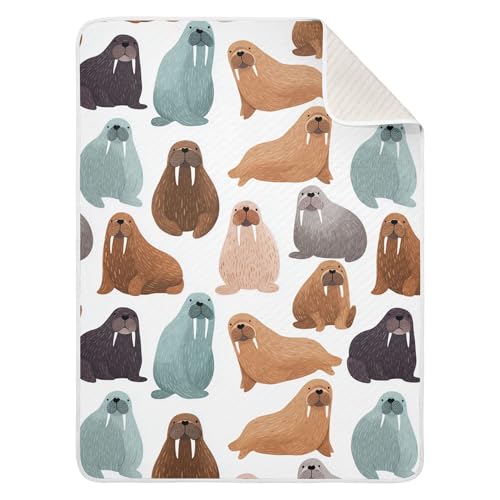 Image of Sea Cute Walrus Baby Blankets Soft Warm Crib Stroller Blanket for Toddler Newborn Girls Boys 30x40in