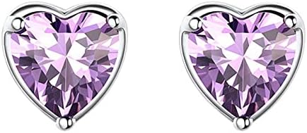 SAKUNALA Silver Stud Earrings for Women, Silver Birthstone Stud Earrings, Silver Heart Stud Earrings for Girls, Hypoallergenic Small Sleeper Heart Studs for Women Girls, Jewellery Gift for Birthday