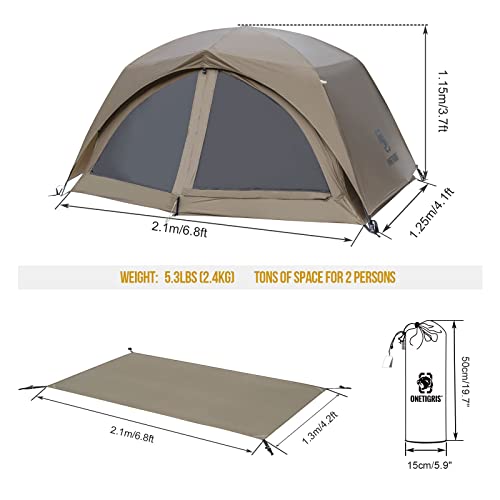 Onetigris Scaena Backpacking Tent, Lightweight Bushcraft Shelter With Mesh Gear Loft & Footprint, Heavy Duty Double Layer Freestanding 2 Person Tent For Camping, Hiking, Bushcraft, Mountaineering #TOP5