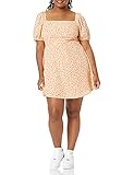 Wild Meadow Women's Puff Short Sleeve Square Neck Mini Dress, Yellow Ditsy Floral, XX-Small