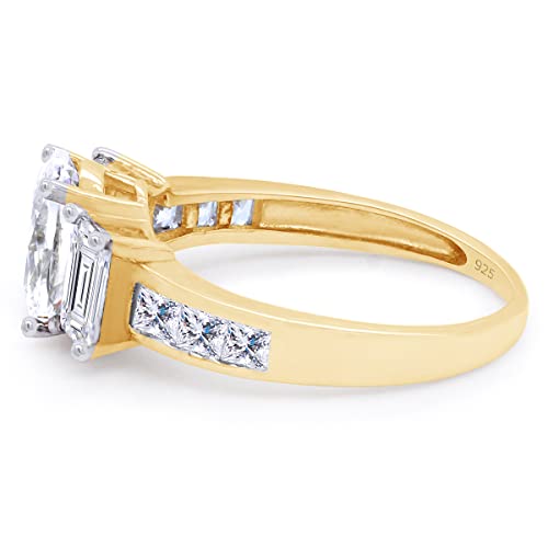 SAVEARTH DIAMONDS Three Stone Ring, Center 8X6MM Oval Cut With Baguette And Princess Cut Sparkling Cubic Zirconia Engagement Ring In 14k Gold Over Sterling Silver Jewelry For Women4