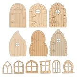 EXCEART Wooden Fairy Garden Door Chip 48pcs Fairy Door Wooden Garden s Wood Miniature DIY Craft Kit Unpainted House s Window Accessories