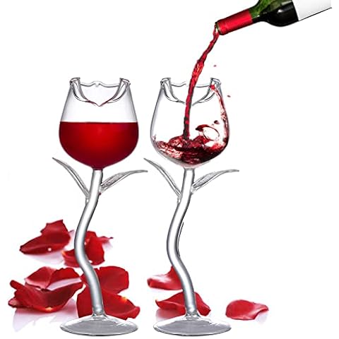 BSSN Rose Wine Glasses Set of 2, Rose Shape Wine Glasses, Romantic Flower Martini Glasses for Holidays Anniversary Birthday Wedding Party Celebrations Cover