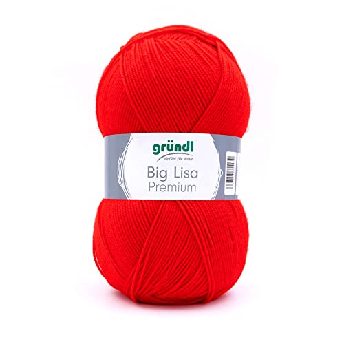 Gründl Big Lisa Premium (Strick- & Häkelgarn mit wollartigem Charakter aus 100% Polyacryl, 250 g / 665 m, Nadelstärke: 3,5-4,5, 1 x 250 g), rot
