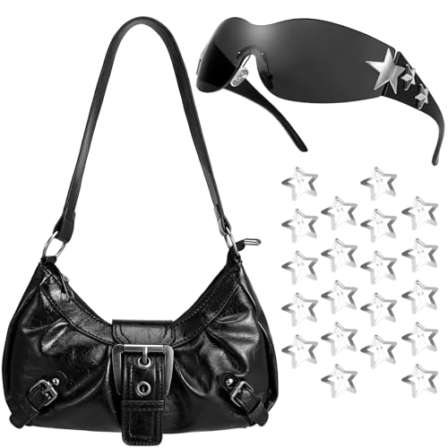 JATEBI Women Y2K Accessory Set Sunglasses Star Hair Clips Hobo Shoulder Bag