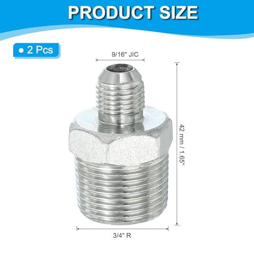 Image of PATIKIL Pipe Adapter Connector 9 /16 inch Male 74 Flare JIC x 3 /4 inch Male R Pipe Fitting 2 Pcs Oil Feed Restrictor Fitting Hydraulic Connector for Oil Steam Water Pipelines System