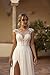 Boho Wedding Dresses for Bride Ivory Lace Applique Chiffon Bridal Dress Simple Wedding Gowns with Slit US14