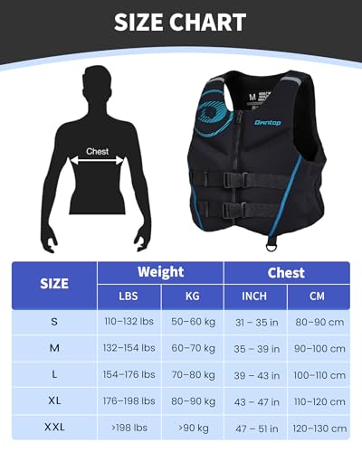 Owntop Schwimmweste für Erwachsene | Leichte Neopren-Auftriebsweste | Faltbare Schwimmhilfe mit Doppel-Sicherheitsgurten | Schwimmjacke für Bootssport, Kajakfahren, Angeln, Paddeln (Blau,L)