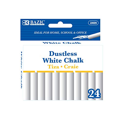 BAZIC White Chalk Standard Size Blackboard Chalkboard Chalks Great Game Activity for Kids Art Teacher Office School Home 24Pack 1-Pack