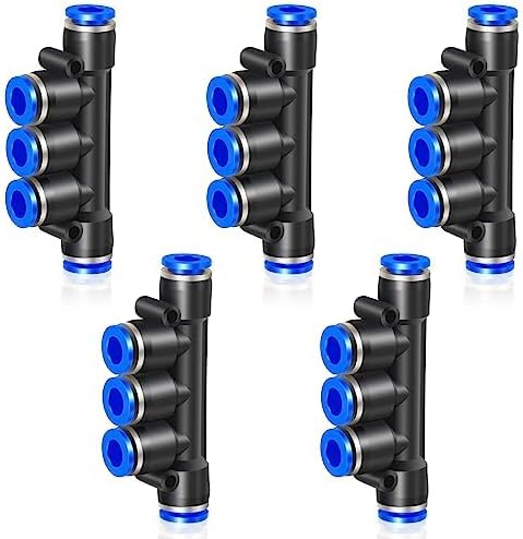 5 Pcs 6MM Pipe OD Push to Connect 5 Way Plastic Quick Release Manifold Hose Connections