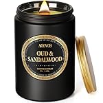 AOOVOO Scented Candles for Men - Large 22oz 120 Hours of Burn Time, Oud & Sandalwood Candles for Home Scented | Crackling Wood Wick Soy Candle | Strong Fragranced Black Candle Gift for Women & Men