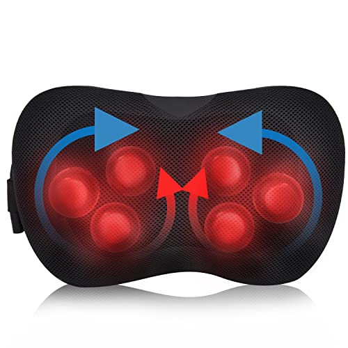 WellUp Shiatsu Massage Pillow 3D Deep-Kneading Electric Neck Massager with 6 Massage Nodes Heat for Neck Back Legs Full Body Muscle Pain Relief, Ideal for Parents/Friends