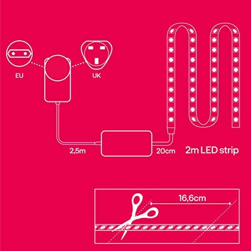Innr Smart LED Strip Light, Works with Philips Hue, Alexa, Hey Google, SmartThings (Hub Required) 2m Colour, RGB, LED, Light Strip, FL 120 C