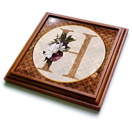 3Drose Pretty Image Of Copper Gold Pink Floral Monogram Initial H - Trivets (Trv_359957_1) #TOP5