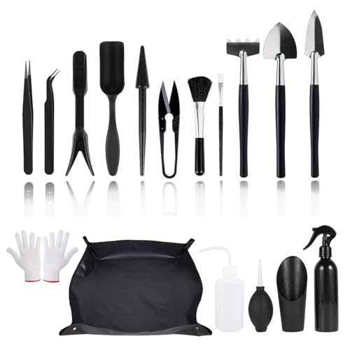 Set di attrezzi da giardino – 16 tappetini per vaso, tappetino per piante, mini attrezzi per piante grasse da giardino, set di attrezzi per bonsai, per interni ed esterni