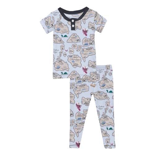 KicKee Pants Print Short Sleeve Pajama Set with Henley Buttons, Snug Fit Sleepwear, Baby to Kid Super Soft Pajamas