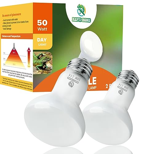 REPTI HOME Reptile Heat Lamp Bulbs 2 Pack 50W Simulate Natural Sunlight Heat Light Bulb Amphibian Terrarium Basking Spot Lamp for Reptile Bearded Dragon Lizard Turtle Snake