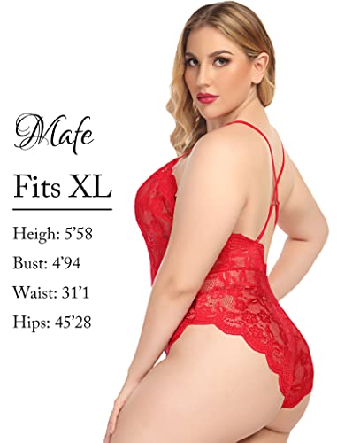Avidlove Sexy Lingerie for Women Lace Teddy Bodysuit,B-red,XL | Snap Crotch,Sexy Floral Lace With Scalloped Edges, Deep V Neck - image 8
