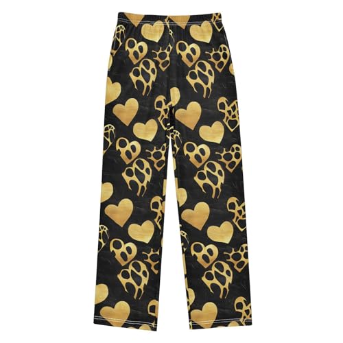 Pajama Pants Golden Black Leopard Hearts PJ Bottoms Sleepwear Lounge Sleep Pant with Pockets