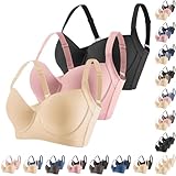 XCXC 3er Pack Damen BHS mit Bügel Glatter Push Up BH Frauen Tief V Balconette Bustier Verstellbare Träger Unterwäsche Formender Büstenhalter Unterstützung für Alltag Freizeit Arbeit