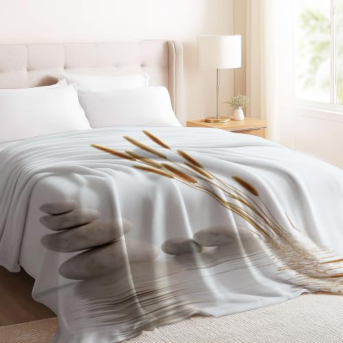 Minimalist Contemporary Throw Blanket Full Size 50" x 60",Flannel Blanket for Couch Bed, Japanese Zen Stone Grass Reflection Summer Quilt Farmhouse Home Decor Soft Lightweight Picnic Blankets - Image 5