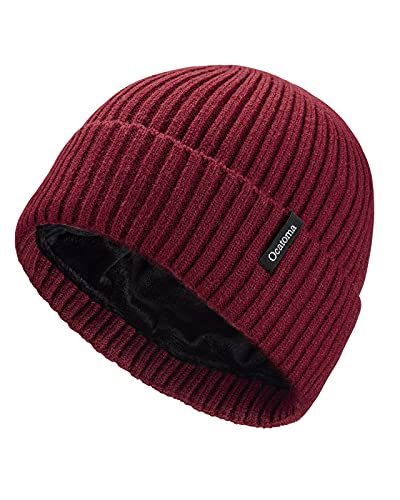 Ocatoma Beanie for Men Women Warm Winter Knit Cuffed Beanie Soft Warm Ski Hats Unisex Wine Red