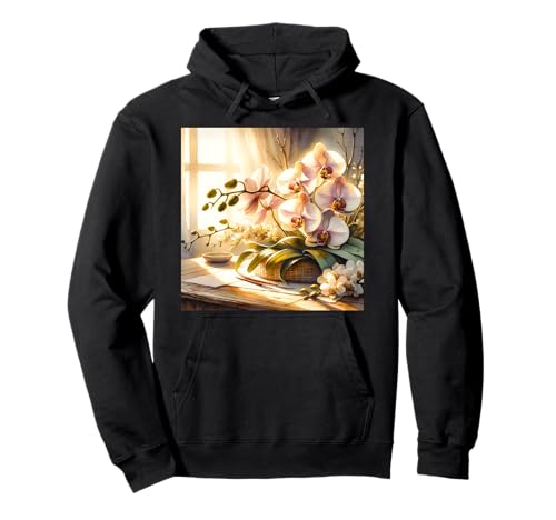 Orchidee Acquerello Felpa con cappuccio fantasia rosa