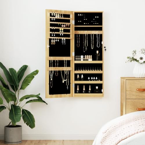 kithwjll Armario para joyas con espejo, material de madera, 37,5 x 10 x 106 cm, se puede cerrar en la pared, espejo de baño, espejo cosmético para dormitorio, pasillo, armario con espacio de