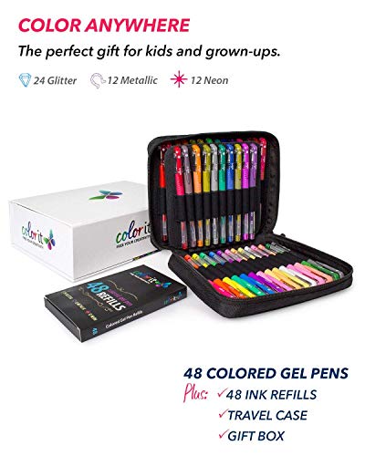 ColorIt Gel Pens For Adult Coloring Books 96 Pack - 48 Artist Premium Quality Gel Marker Pens, 48 Matching Refills (96 Count Gel Pens) - Thumbnail 2