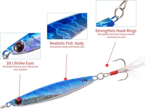 6pcs Hard Metal Jigs Diving Sea Fishing Lures Minnow Baits Tackle Crankbait Saltwater Freshwater Lures with Feather Lead Fishing Lures wobbler Pike carp Trout Perch Squid Catfish Fishing baits .30g