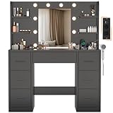 Devoko Tocador de Maquillaje con Luces LED, Enchufes, Mesa de Maquillaje con...
