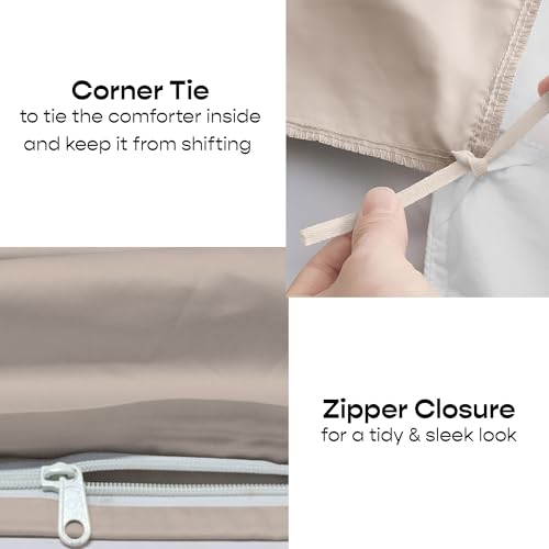 Image of SleepyCat Sateen Duvet Cover | 100% Cotton | 300TC Sateen Weave with Corner Ties & Zipper Closure | Oeko-TEX & AZO Free - Pabble (Double Size, 90x100 Inches)