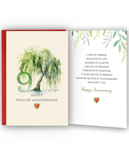 Bestmelo 9th Anniversary Card,9 Year Anniversary Card Gifts,9th Wedding Anniversary Day Gifts,Happy Willow Anniversary,8x5.3 Inches,Double-Sided