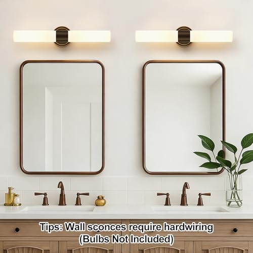 Image of Wall Sconces Set of Two, Modern Bathroom Sconces Wall Lighting with Milky White Glass, Brown Sconces Wall Decor Set of 2 for Bathroom Mirror Bedroom Living Room Hallway