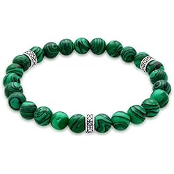 Kuzzoi Pulsera para Hombre con Piedras Preciosas de malaquita Verde y Cuentas en Plata de Ley 925, Pulsera de Yoga, Pulsera de energía, Ágata, malaquita,