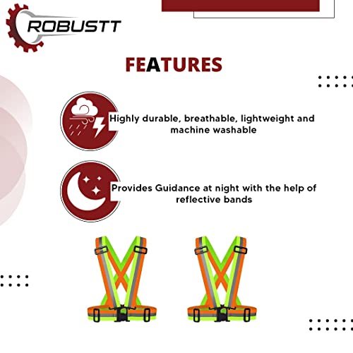 Image of Robustt High Visibility Protective Safety Reflective Vest Belt Jacket, Night Cycling Reflector Strips Cross Belt Stripes Adjustable Vest Safety Jacket
