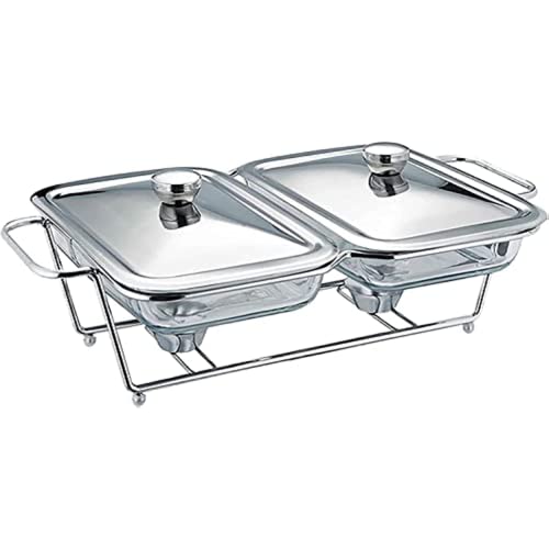 HOTIPS Chafing Dish Buffet Set Catering Rettangolare Serve Chafer con Padella e Coperchio Scaldavivande per Matrimoni, Feste, Banchetti (1.5L)