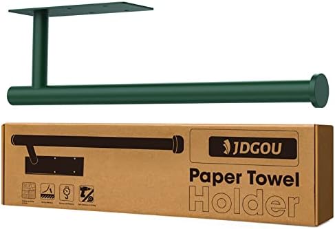 JDGOU Paper Towel Holder Self Adhesive or Drilling,Paper Towel Holder Under Cabinet,Paper Towel Holder Wall Mount Waterproof and Rustproof,Perfect Kitchen Organization for Kitchen,Bathroom Dark Green