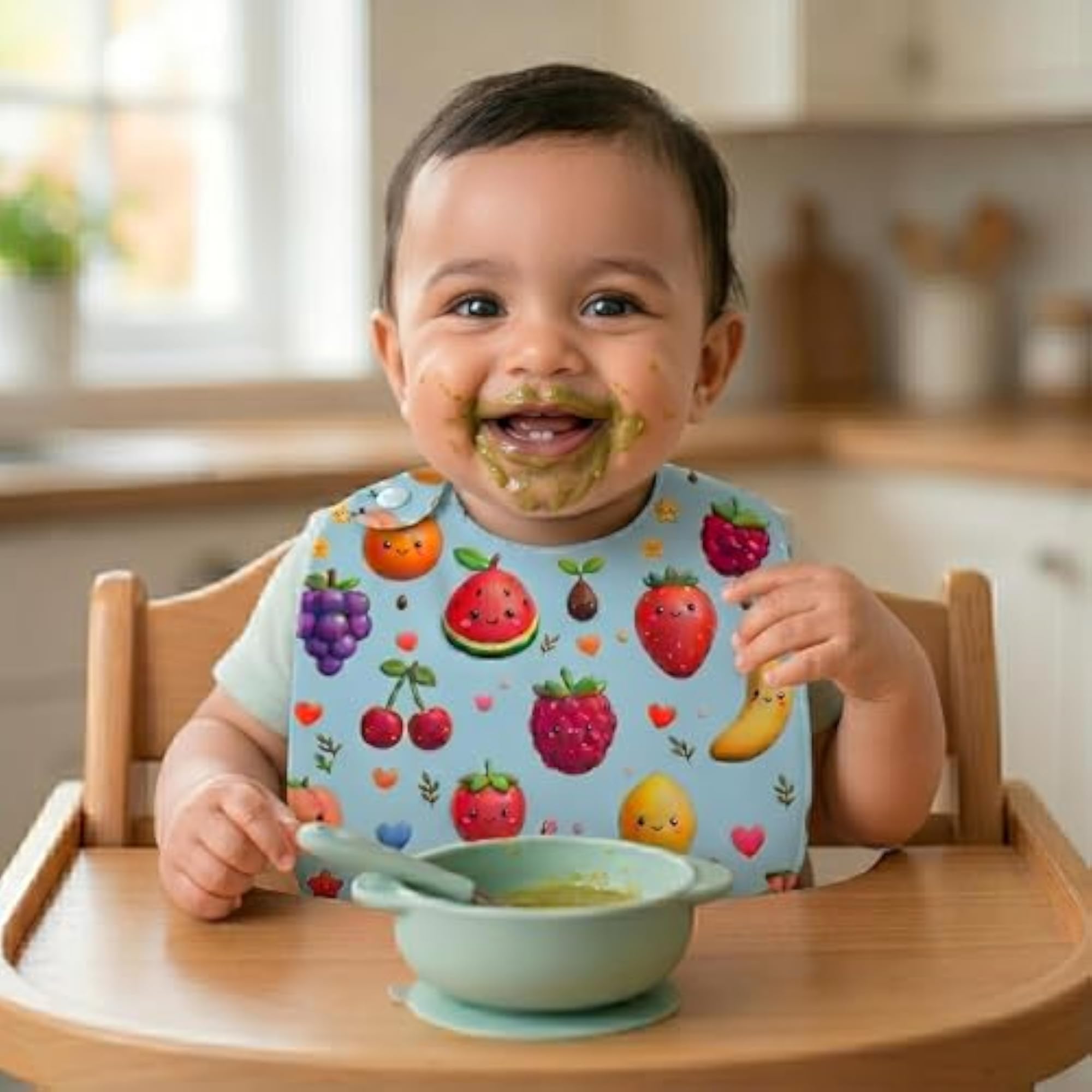Pack of 6 Waterproof Feeding Bibs with Snap Closure