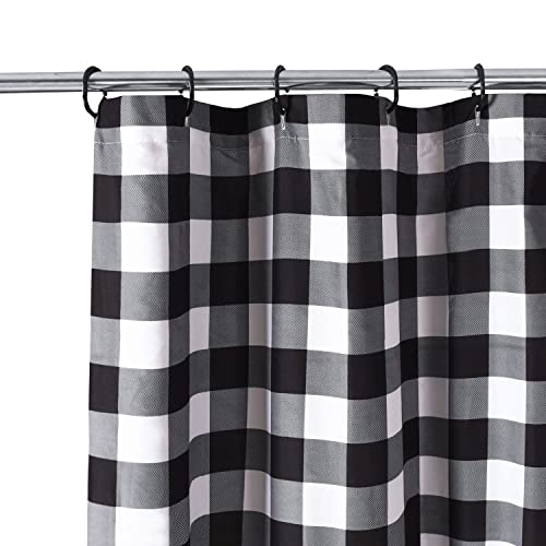 Brhf Country Buffalo Plaid Shower Curtain, Farmhouse Ruffled Bath Shower Curtain With Vintage Buttons, Rustic Decorative Fabric Shower Curtain For Guest Bathroom, 72" X 72", Black And White #TOP6