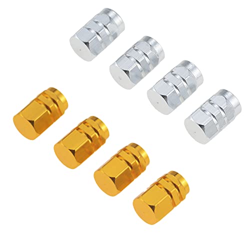 IBERIALUX 8 Tapones de válvula para neumáticos, de Metal, para Patinete eléctrico, Coche, Moto, Camiones, Bicicletas (Dorado+Plata) Cover