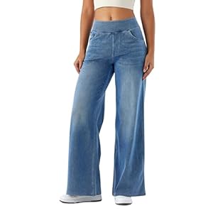 2026 - Jean à jambes larges à enfiler pour femme - Taille haute - Extensible - Jean tendance avec jambe droite - Costume de pirate, bleu clair, S