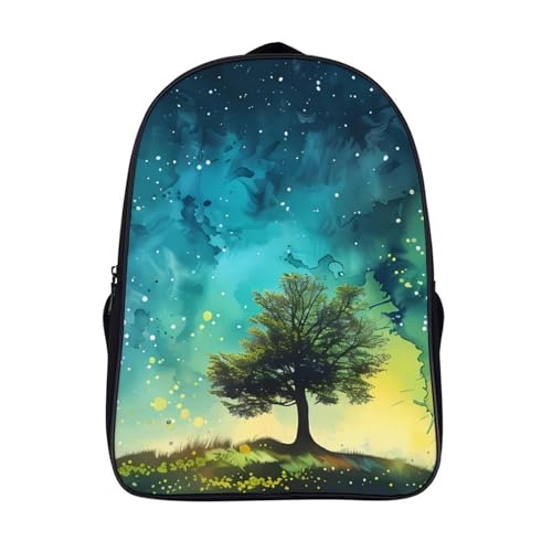 Watercolor Landscape with Moon Northern Lights Funny 16 Inch Backpack for Men Women Casual Daypack with 2 Compartment for Travel Work