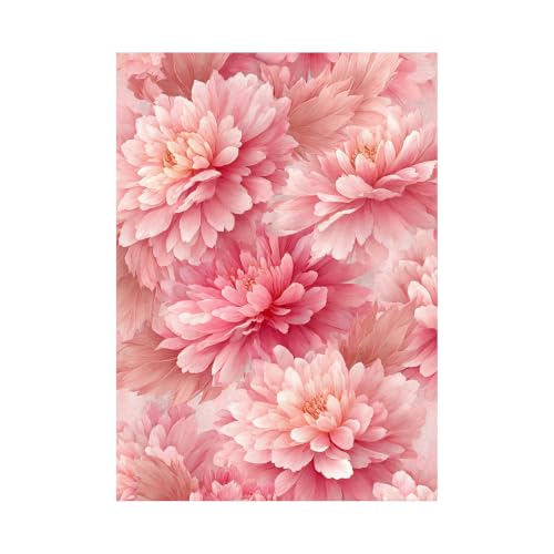 Cuadro botánico de paisaje con flores rosa claro sin marco TERUEA 40x60cm