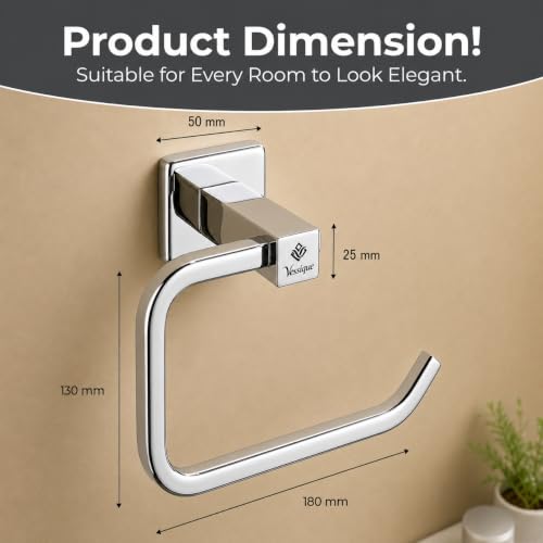Image of SS304 Stainless Steel Towel Holder for Bathroom, Square Towel Ring, Wall Mounted, Chrome Finish, Hand Towel Hanger for Wash Basin, Kitchen Towel Hanger, Modern Bathroom Accessories