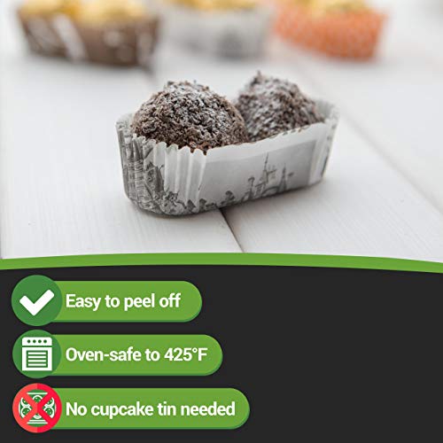 Panificio Premium 3-Inch Baking Cups: Regular-Ridged Elliptical Paper Baking Cups Perfect For Muffins, Cupcakes Or Mini Snacks - Black & White Press Print Design - Disposable And Recyclable - 200-Ct #TOP5