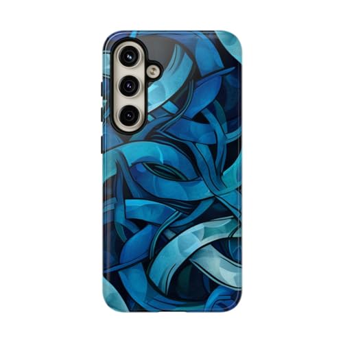 Coque résistante brillante motif nœud celtique bleu compatible avec Samsung Galaxy S24 Plus